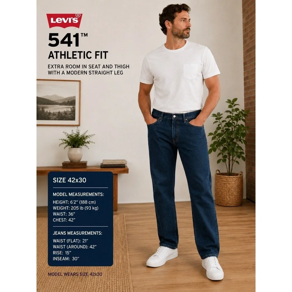Levi's 541 Athletic Fit Jeans Men 42x30 Dark Wash Stretch Denim